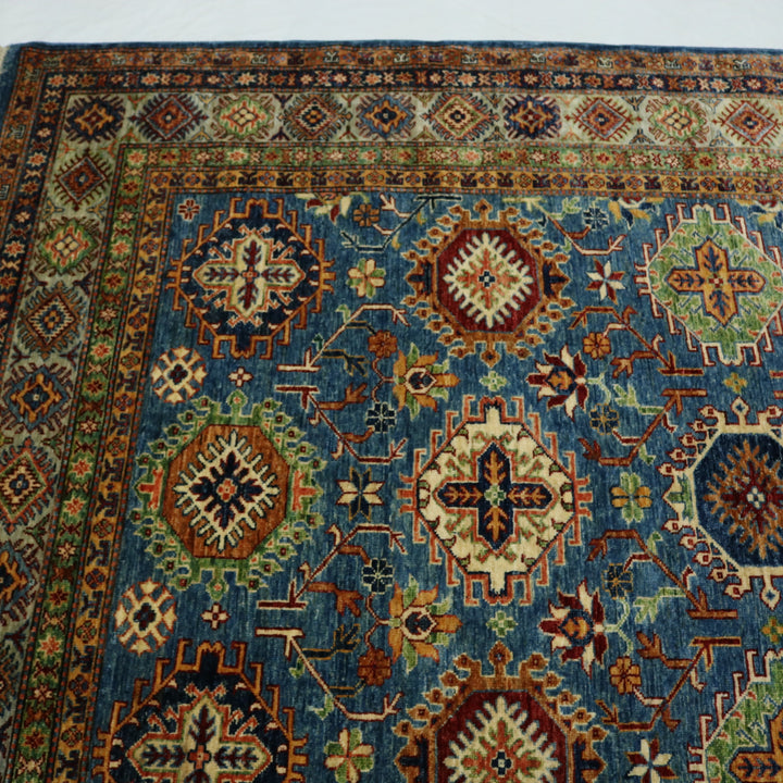 Handmade Kazak Rug Hand-Spun Wool, Light Blue