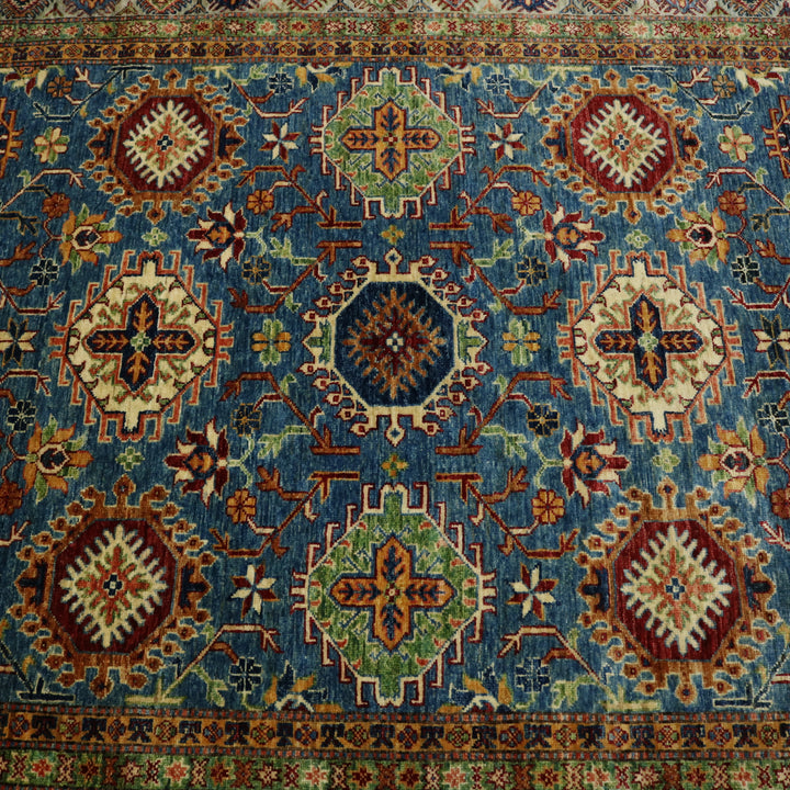 Handmade Kazak Rug Hand-Spun Wool, Light Blue