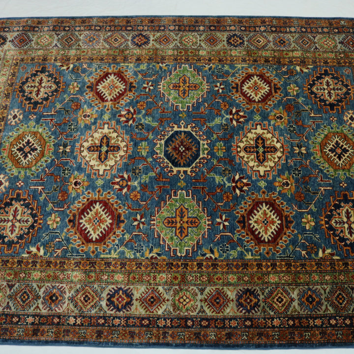 Handmade Kazak Rug Hand-Spun Wool, Light Blue