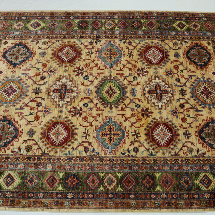 Handmade Kazak Rug Hand-Spun Wool, Beige