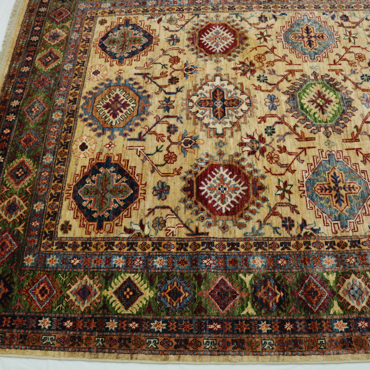 Handmade Kazak Rug Hand-Spun Wool, Beige