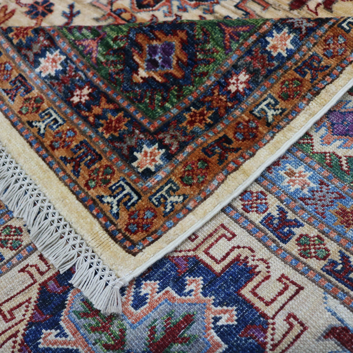 Handmade Kazak Rug Hand-Spun Wool, Beige